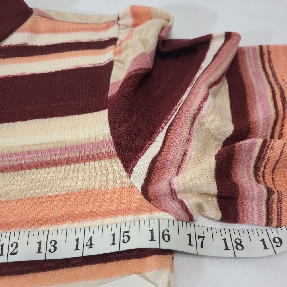 Almost Famous Womens PinkMaroonTan Stripped Bishop Sleeve Sweater Dress XL - Picture 5 of 10